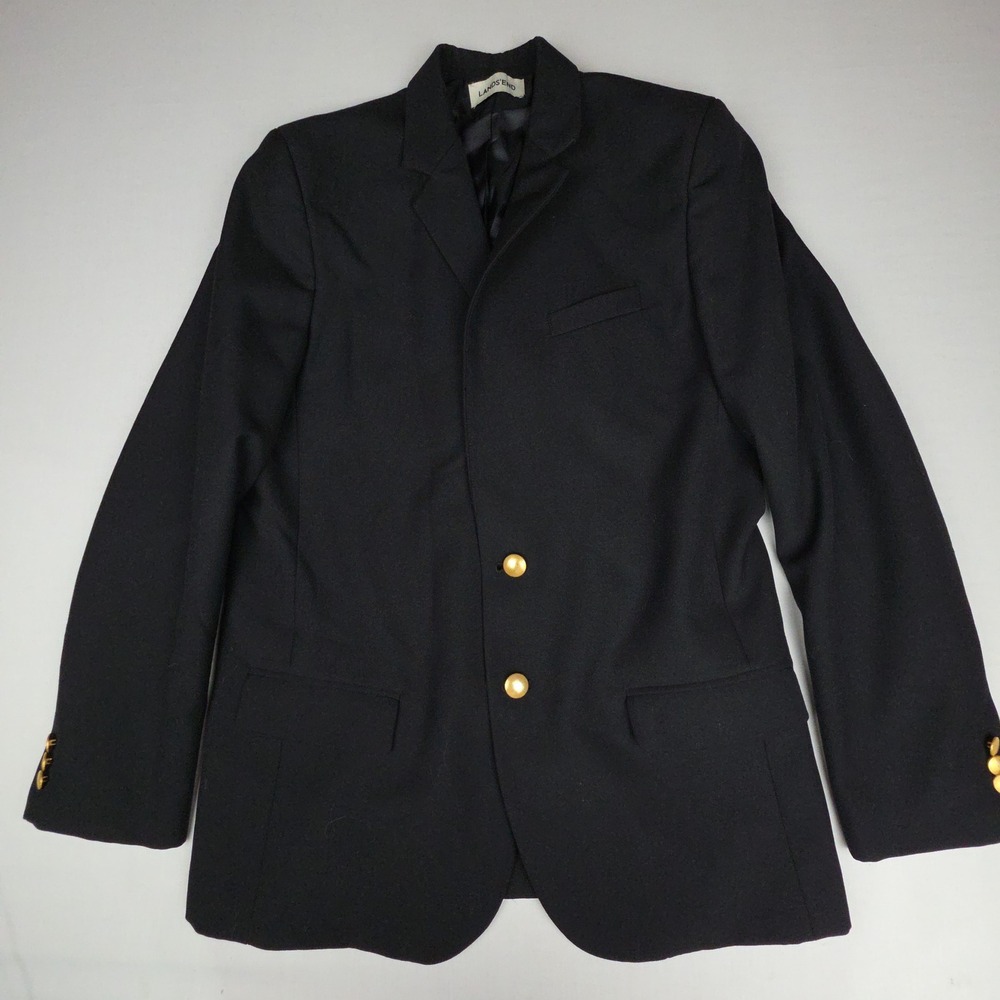 Lands' End School Uniform Hopsack Blazer Boys Size 20 Black Gold Button Wool